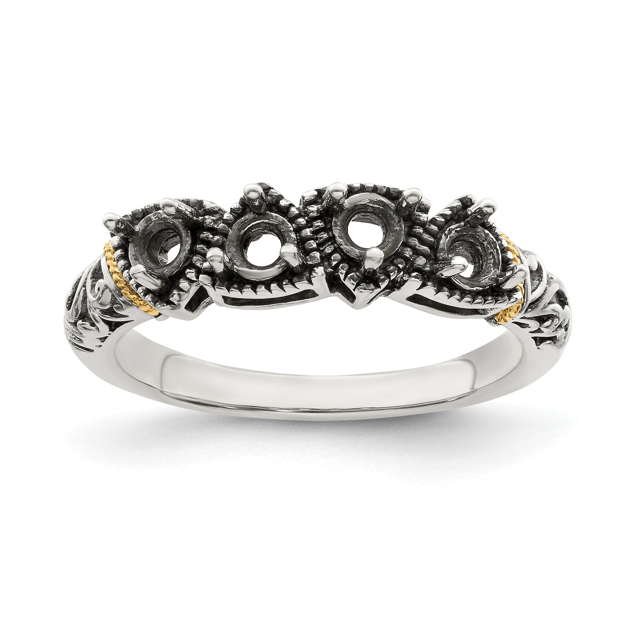 Sterling Silver Antiqued w/14k 4-stone Mother's Ring Mounting