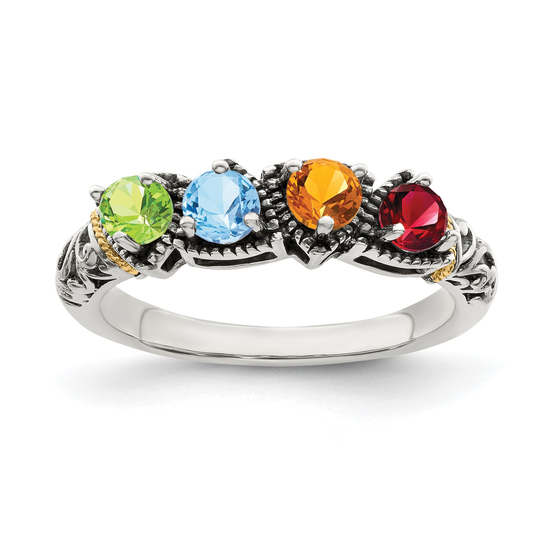 Sterling Silver Antiqued w/14k 4-stone Mother's Ring Mounting