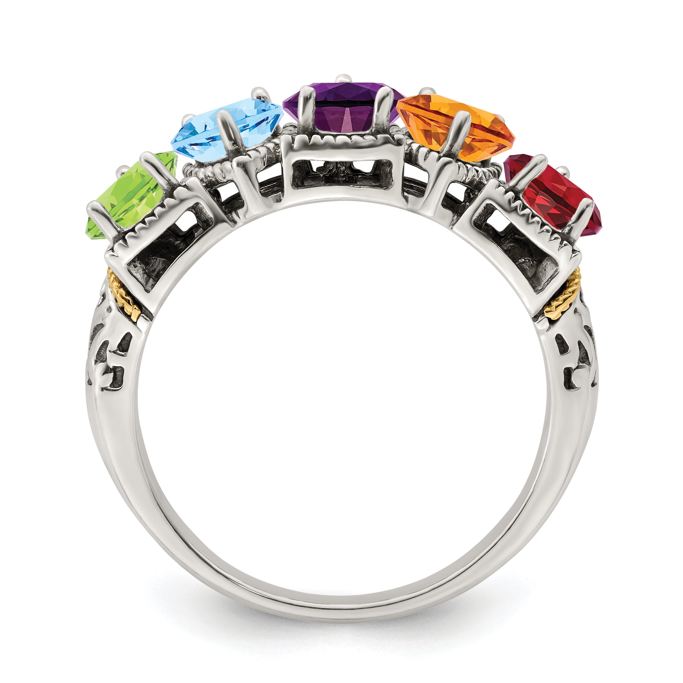 Sterling Silver Antiqued w/14k 5-stone Mother's Ring Mounting