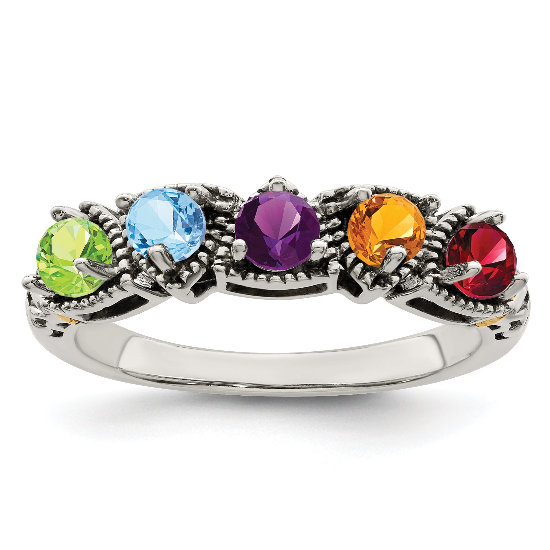 Sterling Silver Antiqued w/14k 5-stone Mother's Ring Mounting