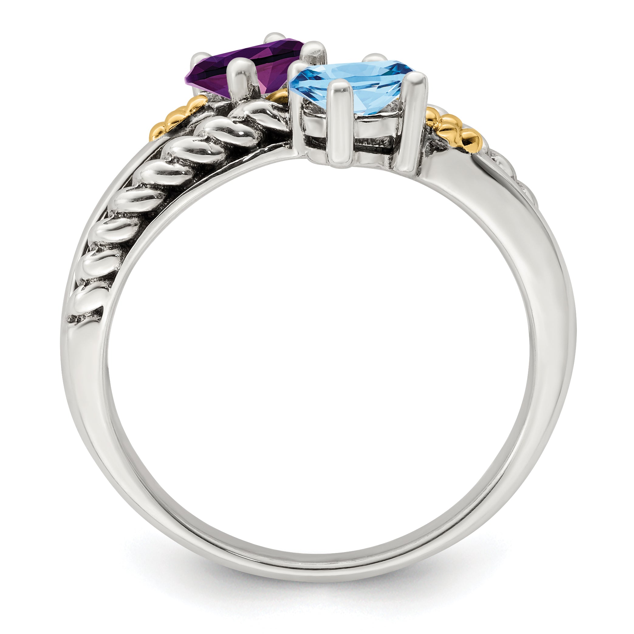 Sterling Silver Antiqued w/14k 2-stone Mother's Ring