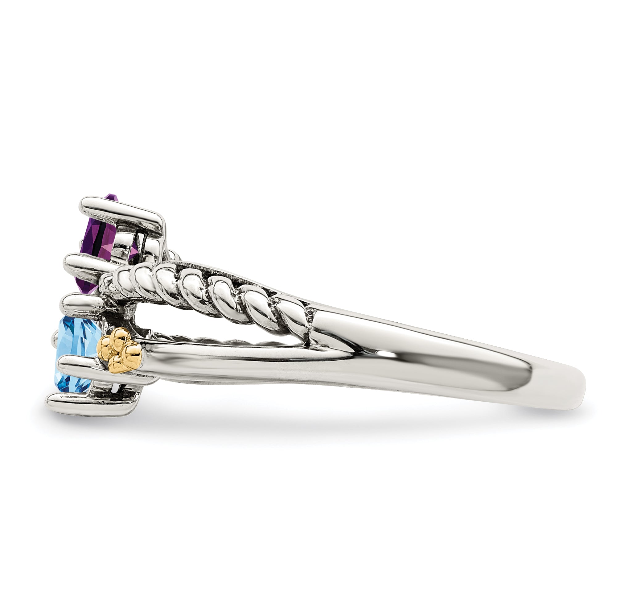 Sterling Silver Antiqued w/14k 2-stone Mother's Ring
