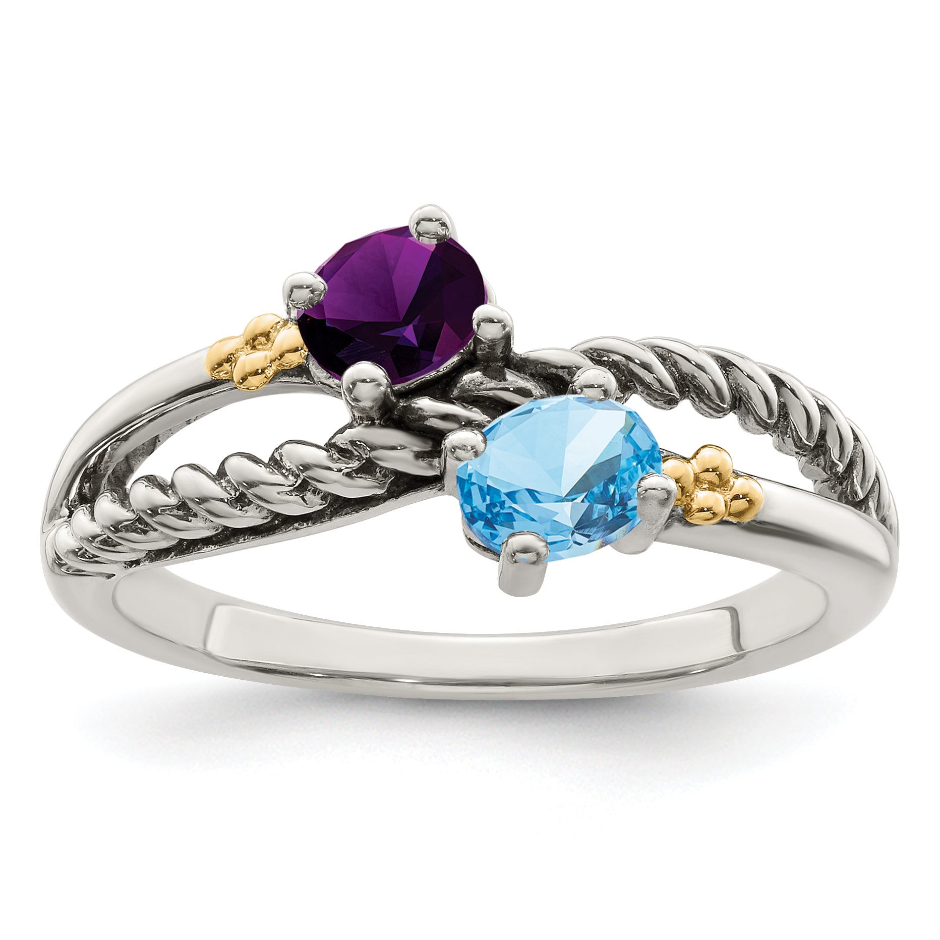 Sterling Silver Antiqued w/14k 2-stone Mother's Ring Mounting