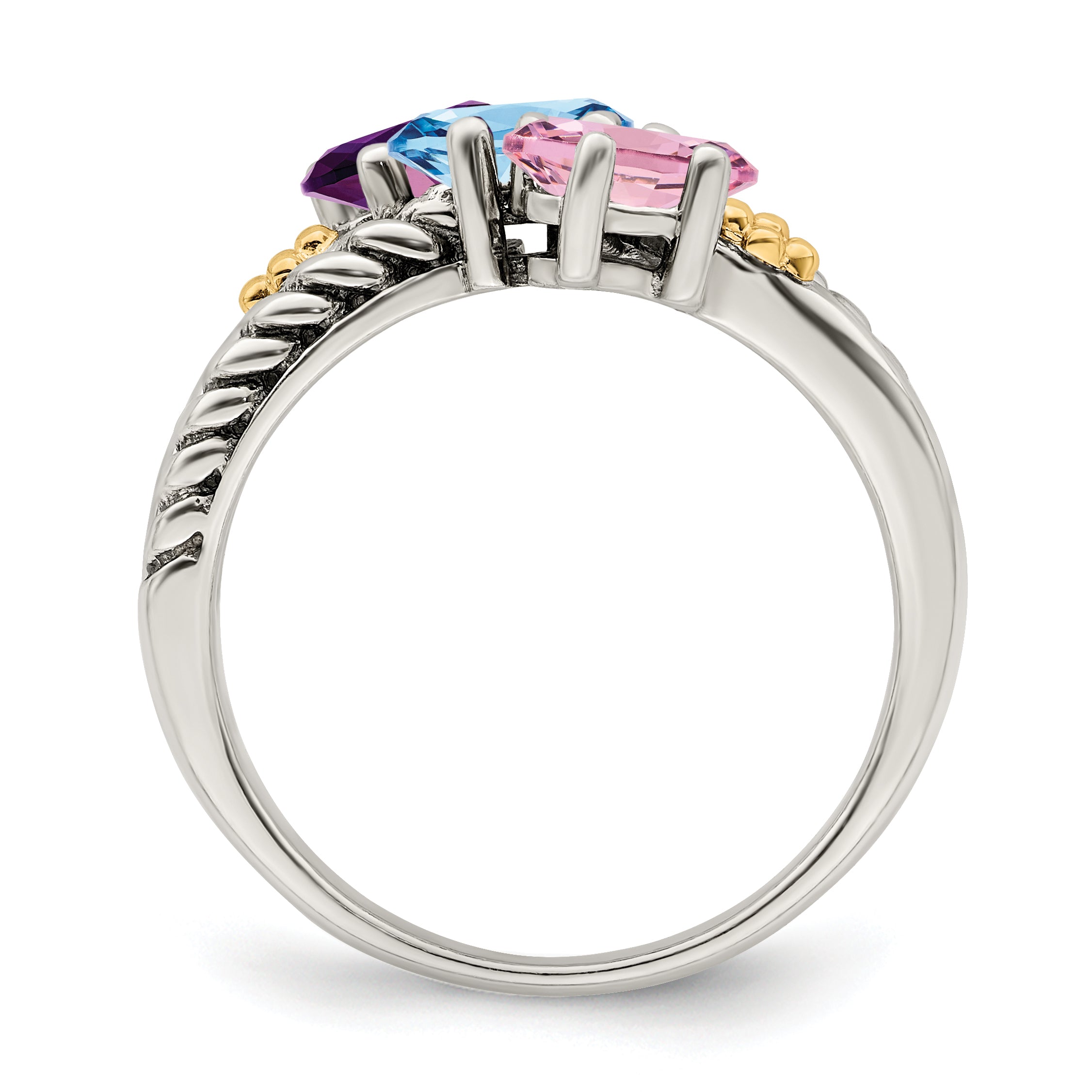 Sterling Silver Antiqued w/14k 3-stone Mother's Ring