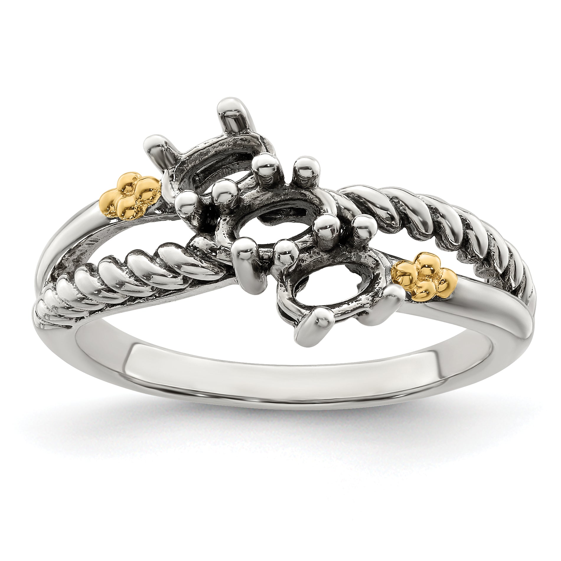 Sterling Silver Antiqued w/14k 3-stone Mother's Ring