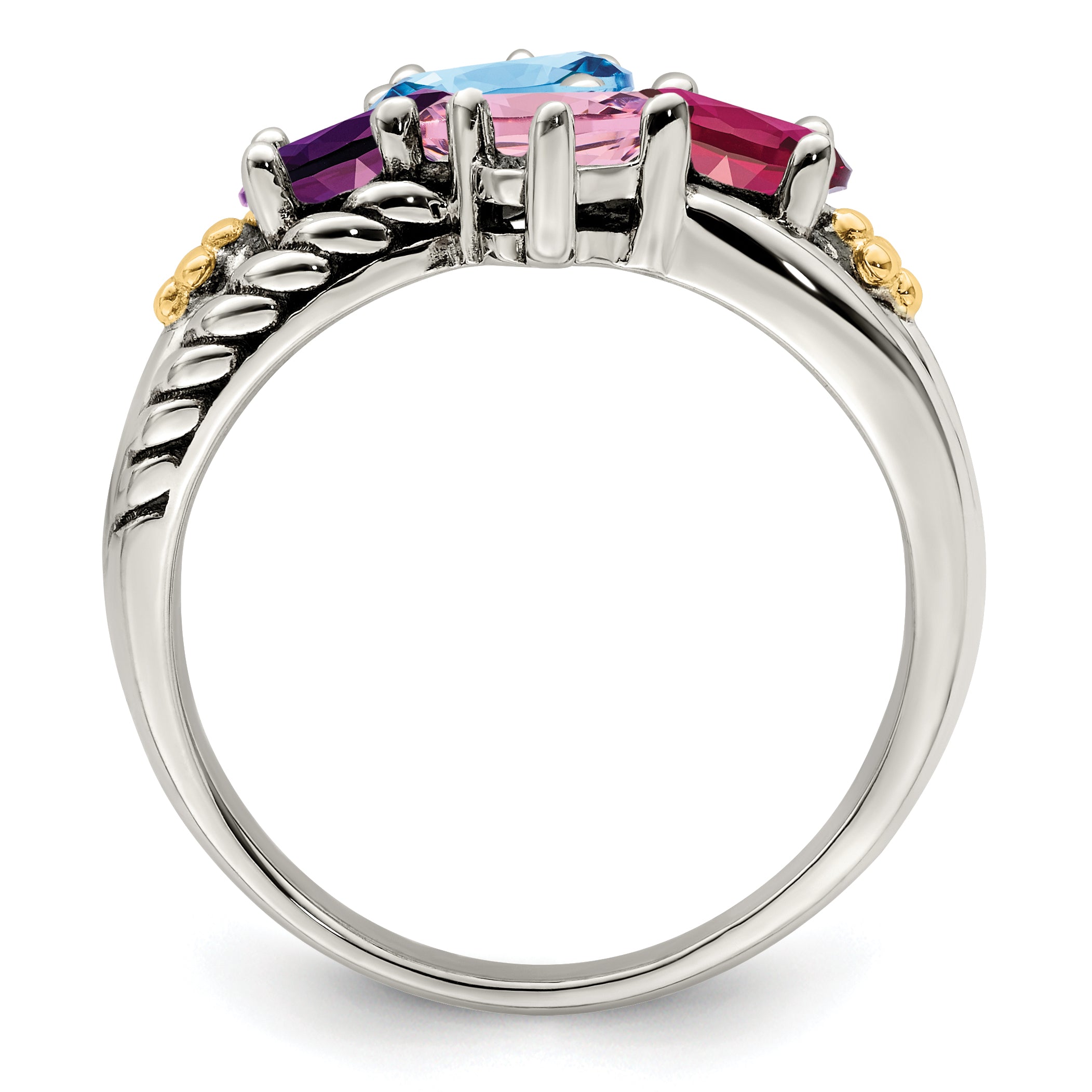 Sterling Silver Antiqued w/14k 4-stone Mother's Ring