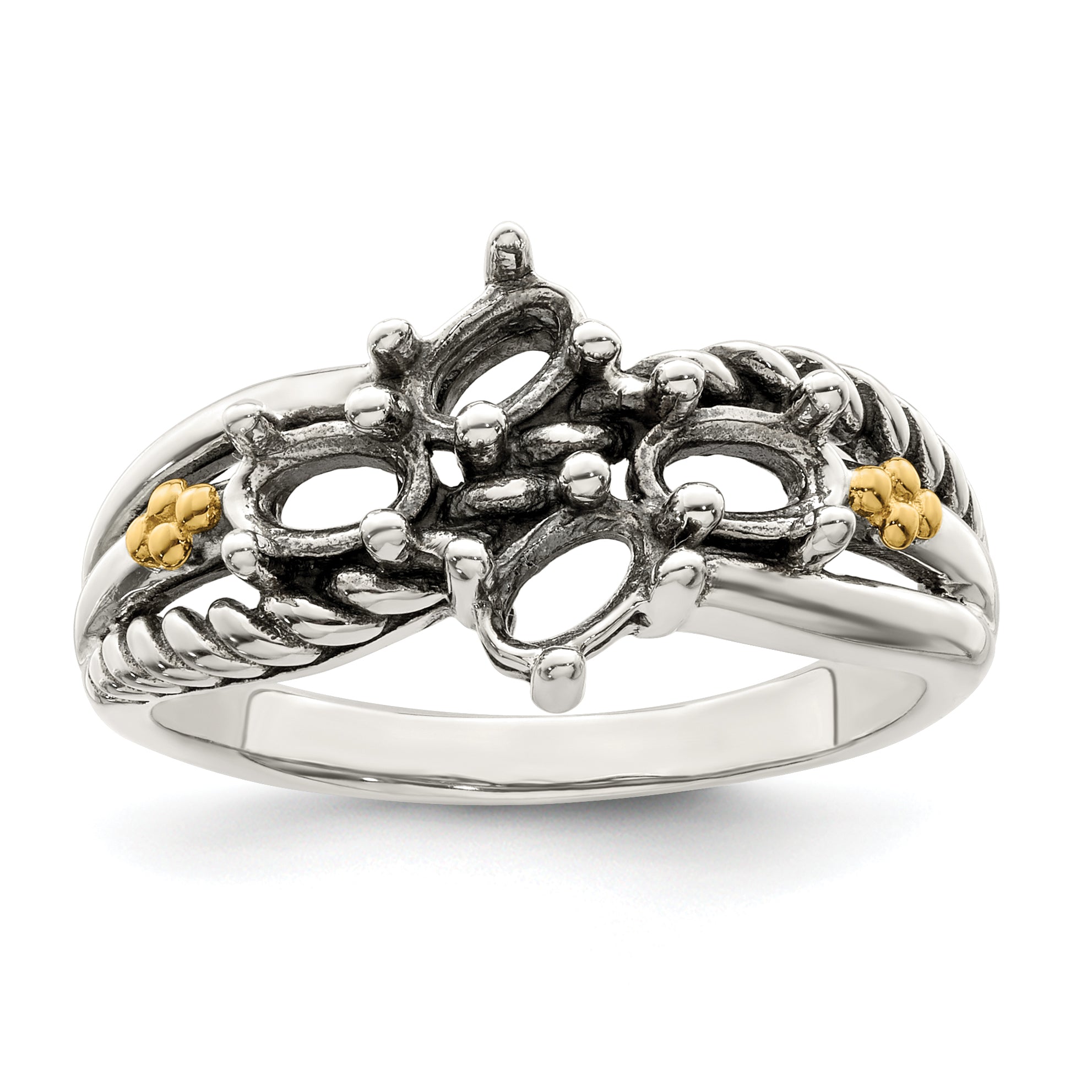 Sterling Silver Antiqued w/14k 4-stone Mother's Ring