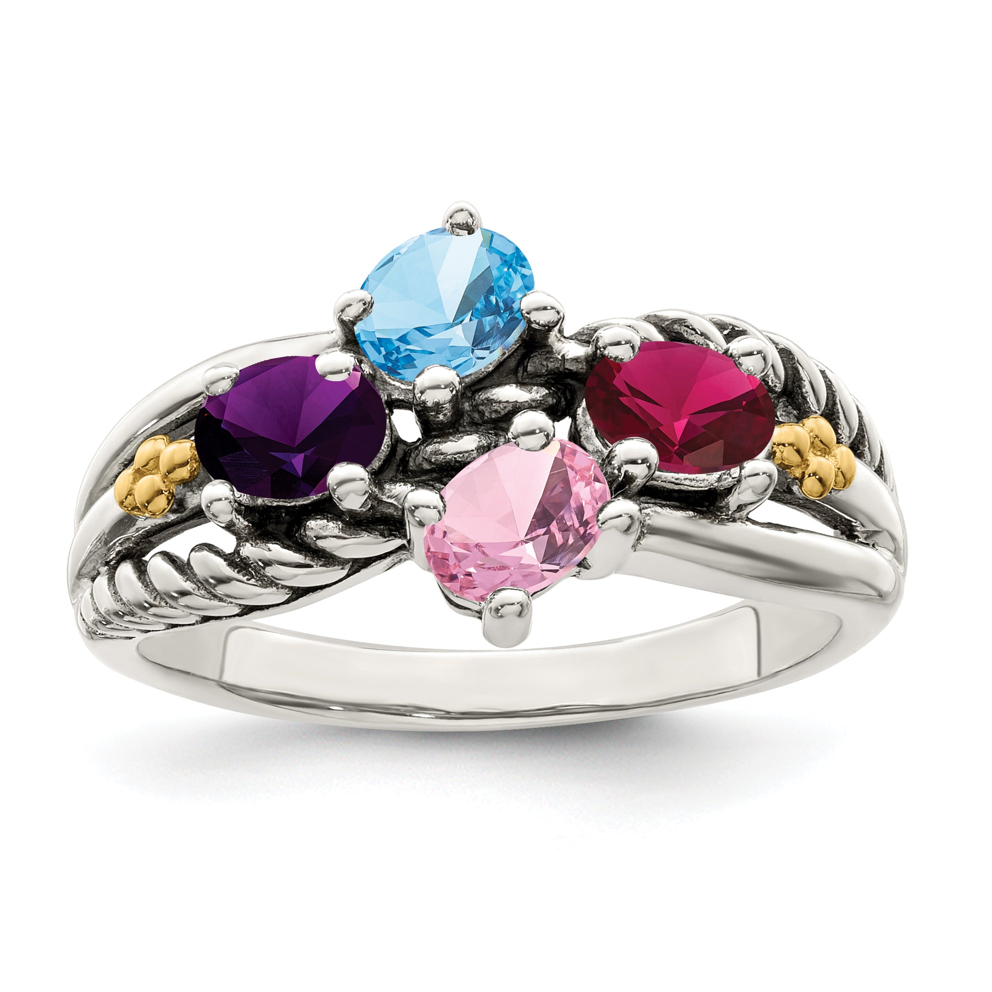 Sterling Silver Antiqued w/14k 4-stone Mother's Ring Mounting