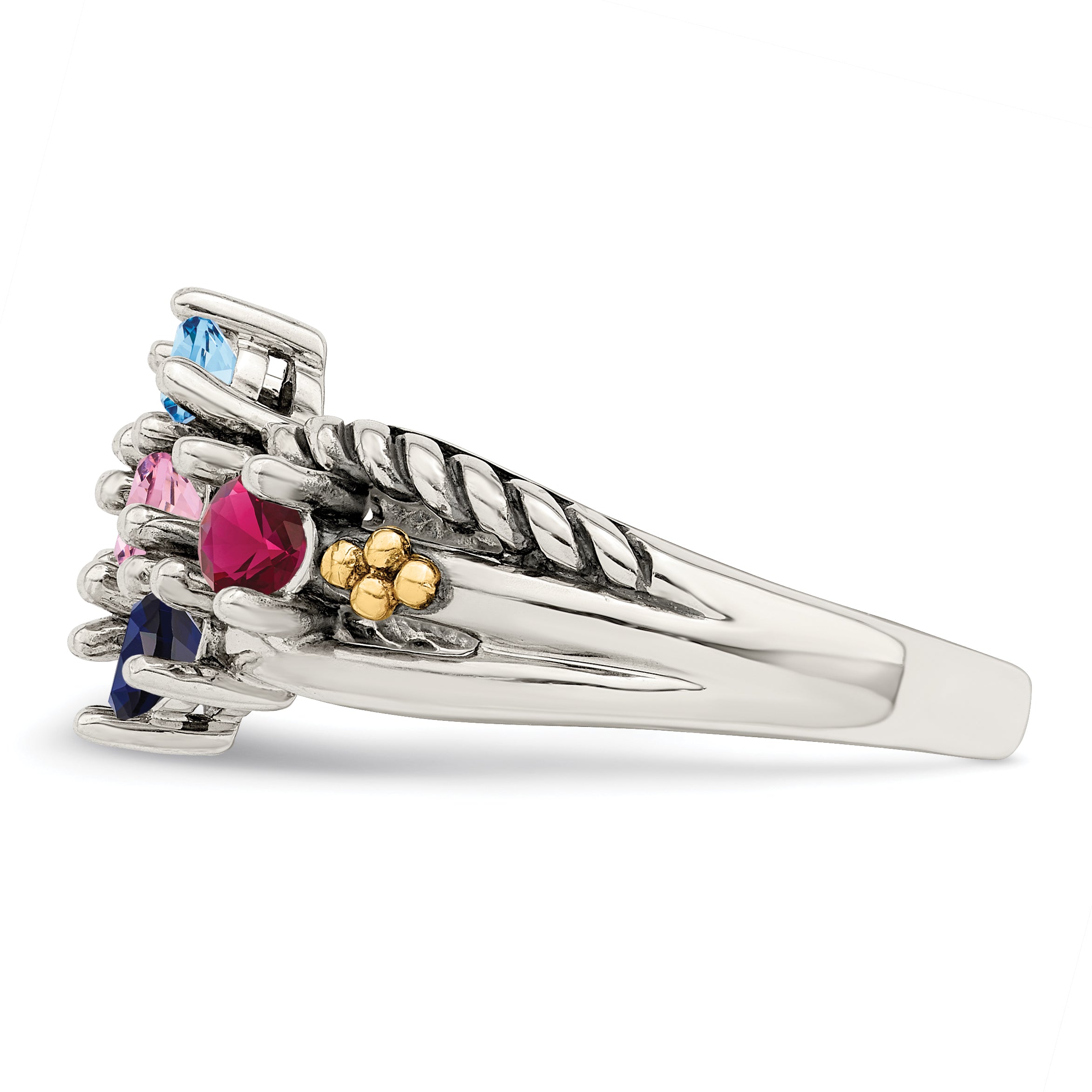 Sterling Silver Antiqued w/14k 5-stone Mother's Ring