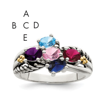 Sterling Silver Antiqued w/14k 5-stone Mother's Ring Mounting