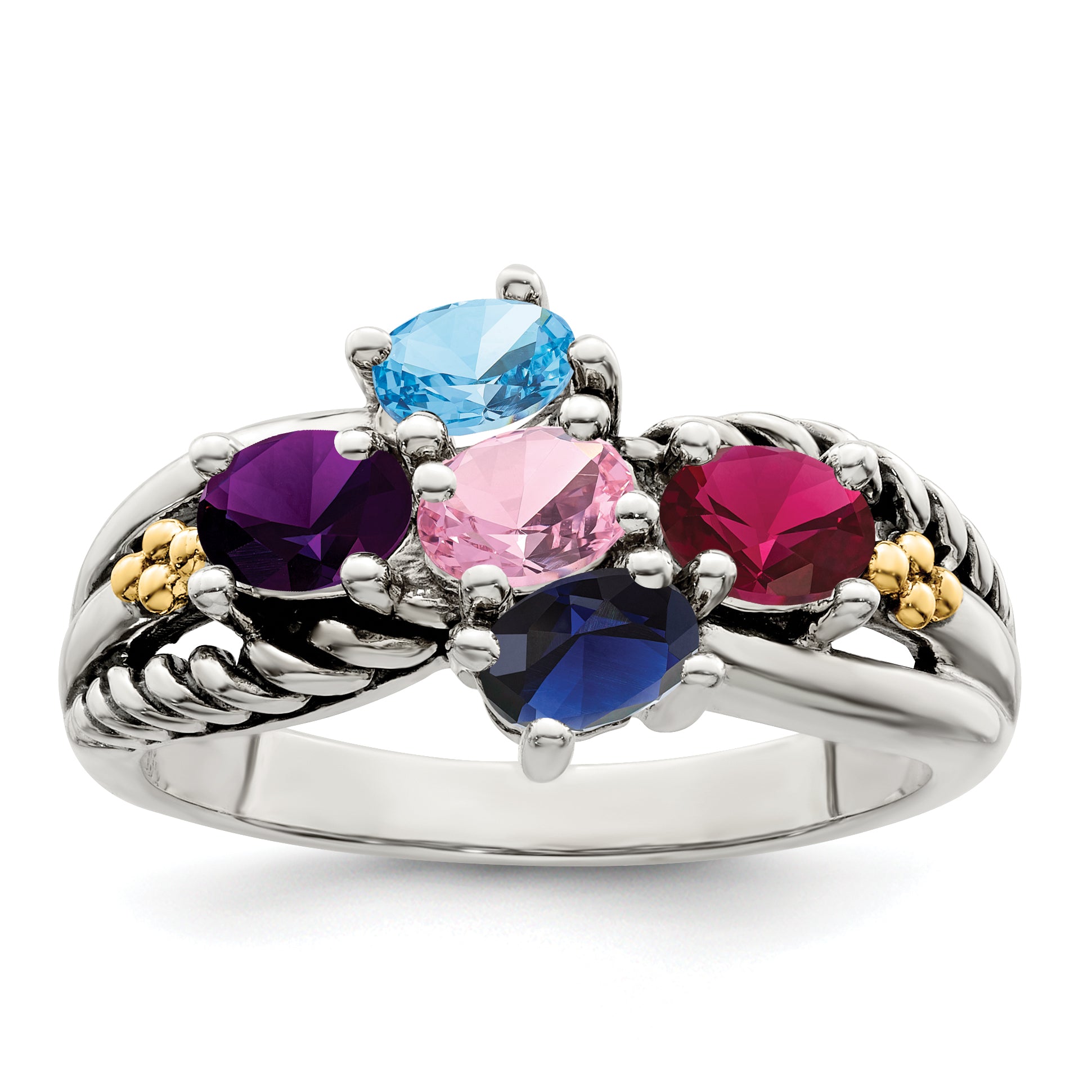 Sterling Silver & 14K Five-Stone Mother'S Ring Mounting Qmr43/5