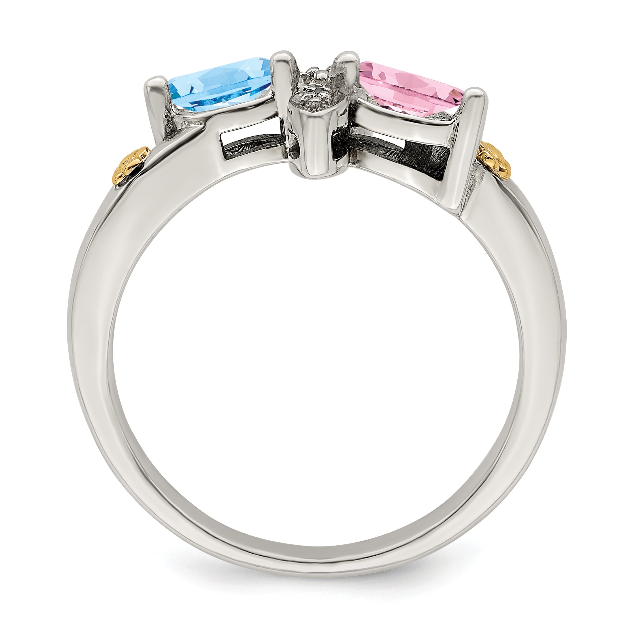 Sterling Silver Antiqued w/14k 2-stone w/Diamond Mother's Ring Semi-Mount