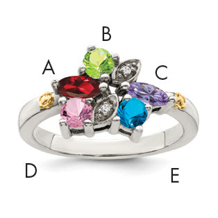 Sterling Silver Antiqued w/14k 5-stone w/Diamond Mother's Ring Semi-Mount