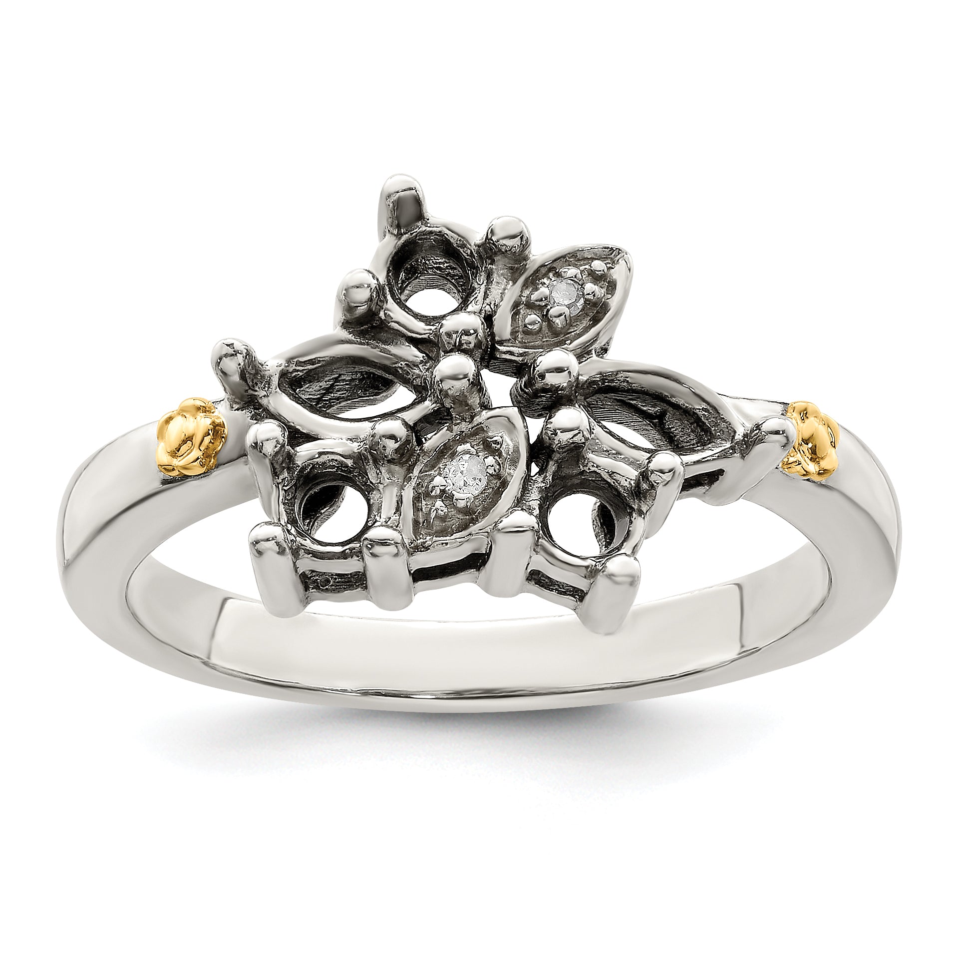 Sterling Silver Antiqued w/14k 5-stone w/Diamond Mother's Ring