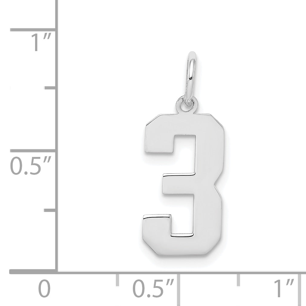 Sterling Silver/Rhodium-plated Polished Number 3 Charm