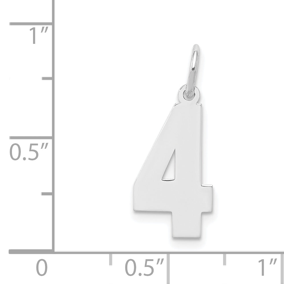 Sterling Silver/Rhodium-plated Polished Number 4 Charm