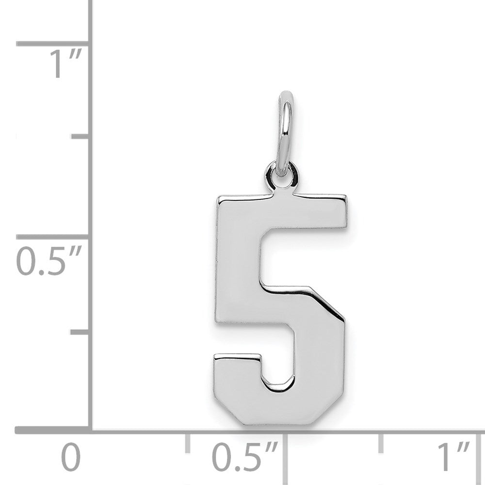 Sterling Silver/Rhodium-plated Polished Number 5 Charm