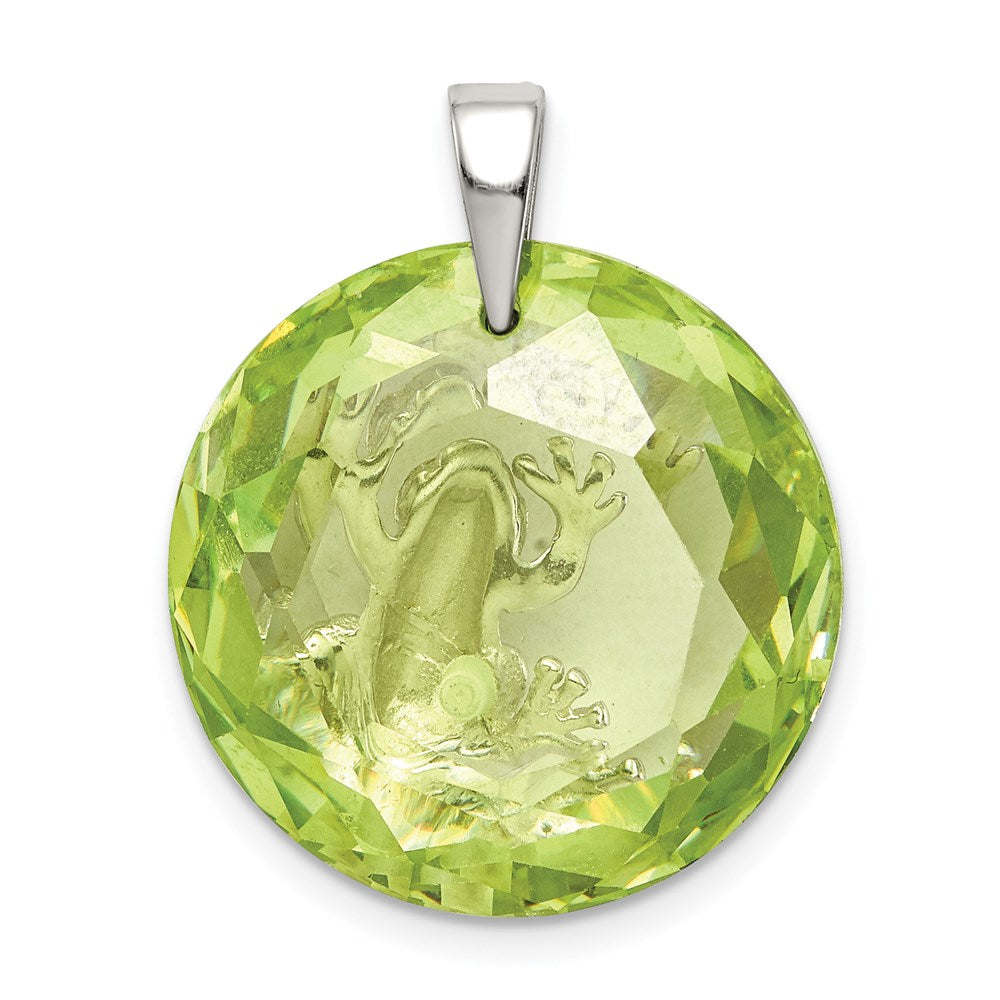 Sterling Silver Rhodium-plated Green CZ Frog Pendant