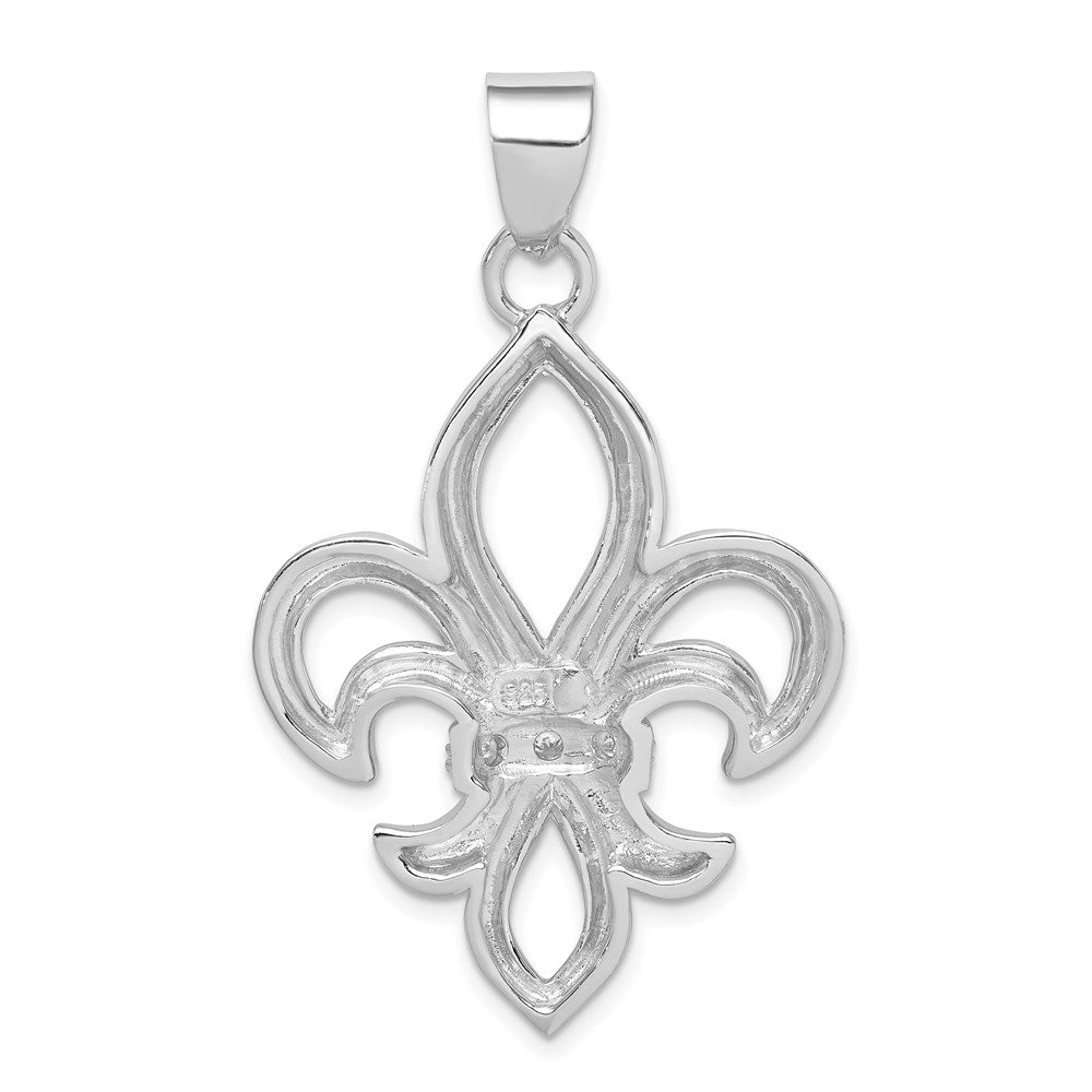 Sterling Silver Rhodium-platedCZ Fleur de Lis Pendant