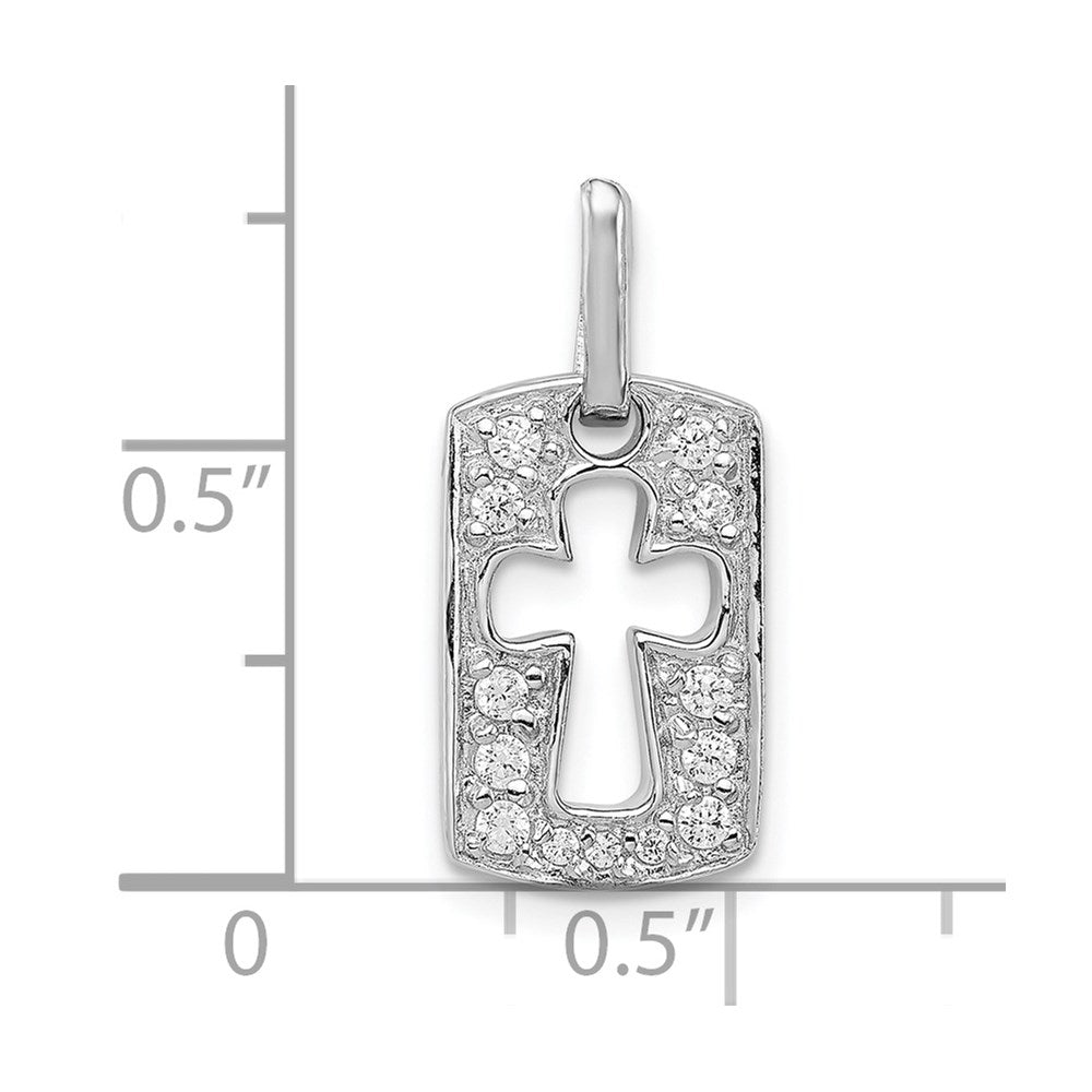 Sterling Silver Rhodiulm Plated Faith CZ Open Cross Charm