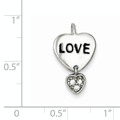 Sterling Silver Rhodium Plated Love CZ Heart Pendant