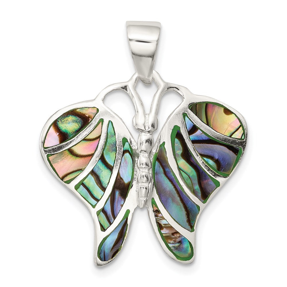 Sterling Silver Rhodium-plated Abalone Butterfly Pendant