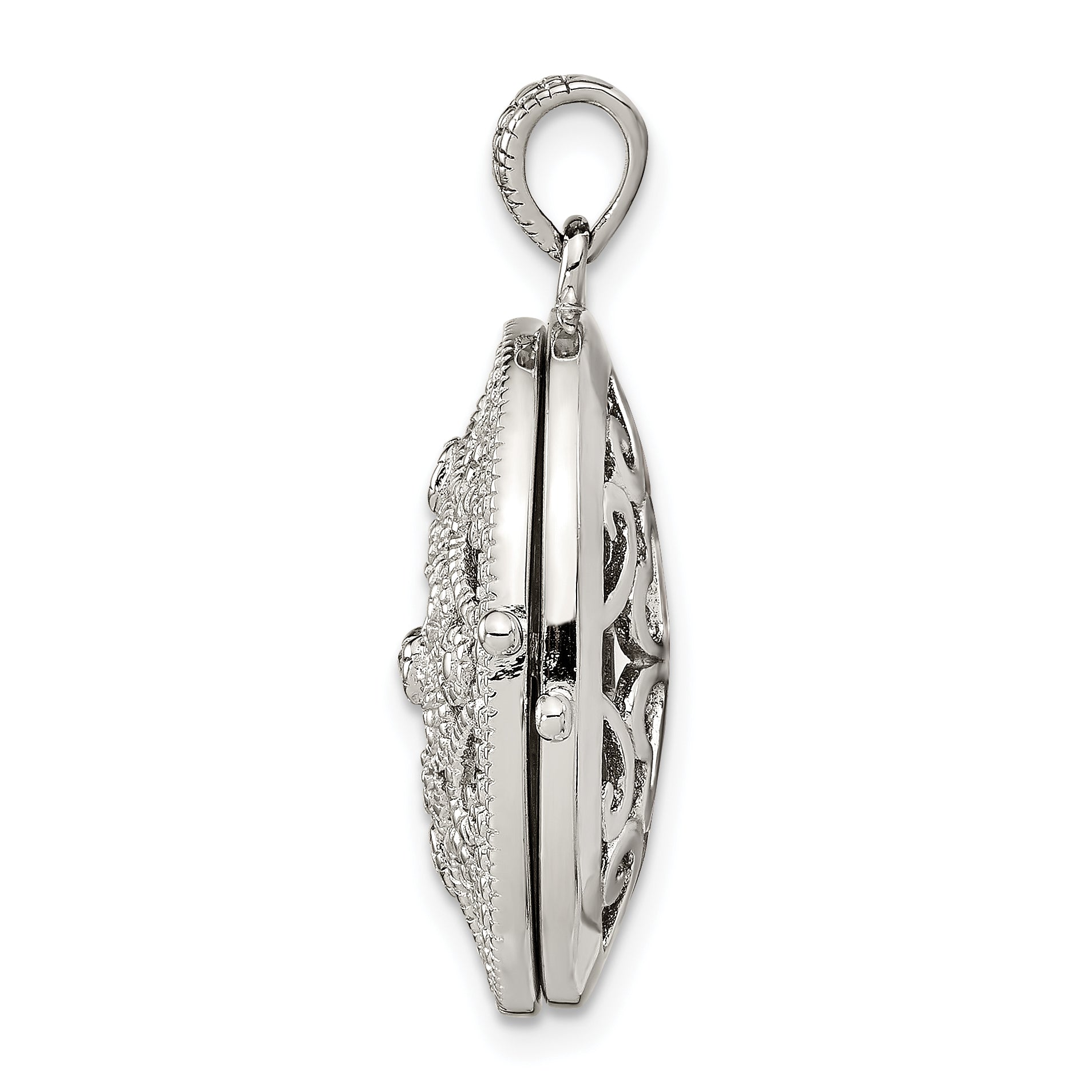 Sterling Silver Rhodium-plated CZ Fancy Filigree Oval 22mm Locket