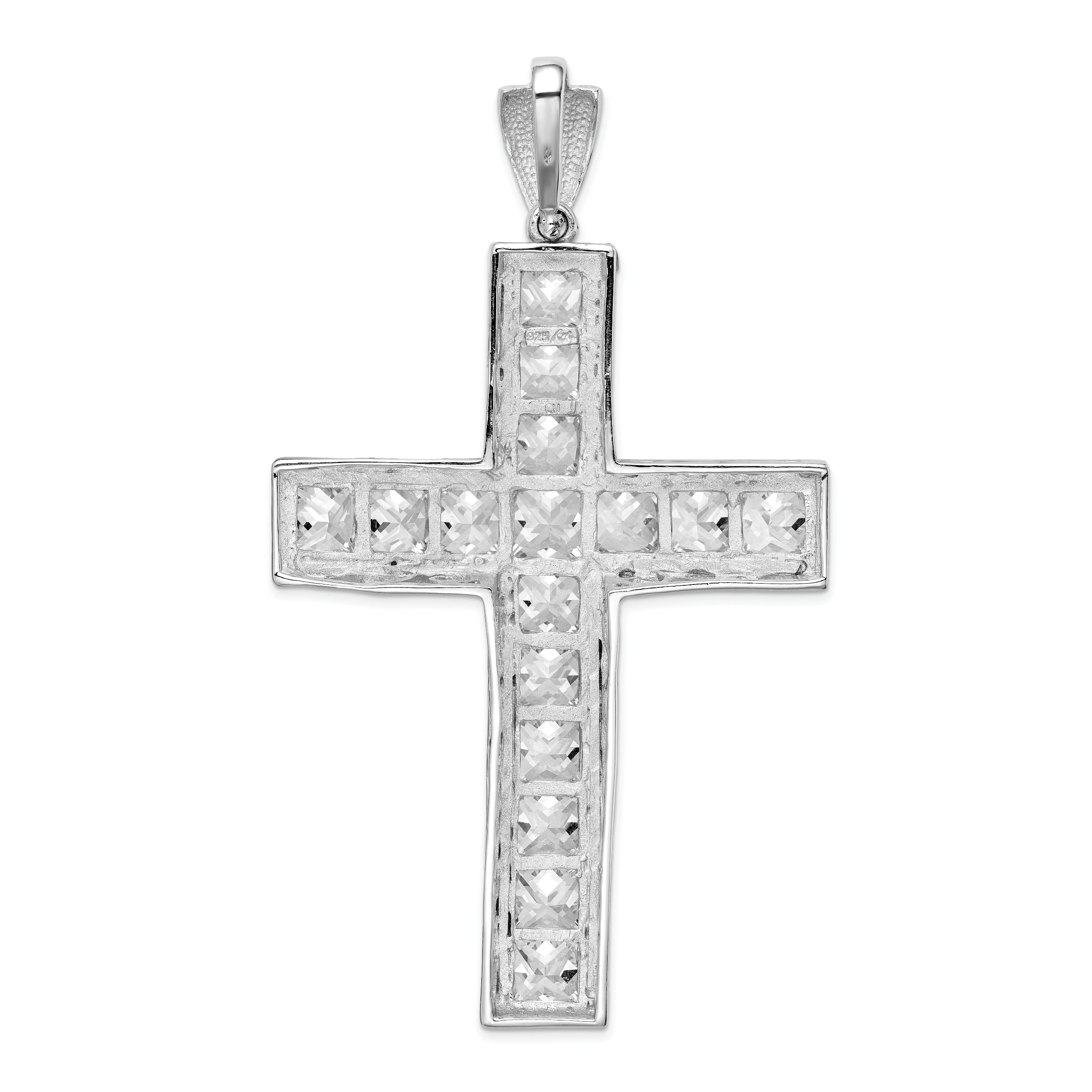 Sterling Silver Rhodium-plated CZ Cross Pendant