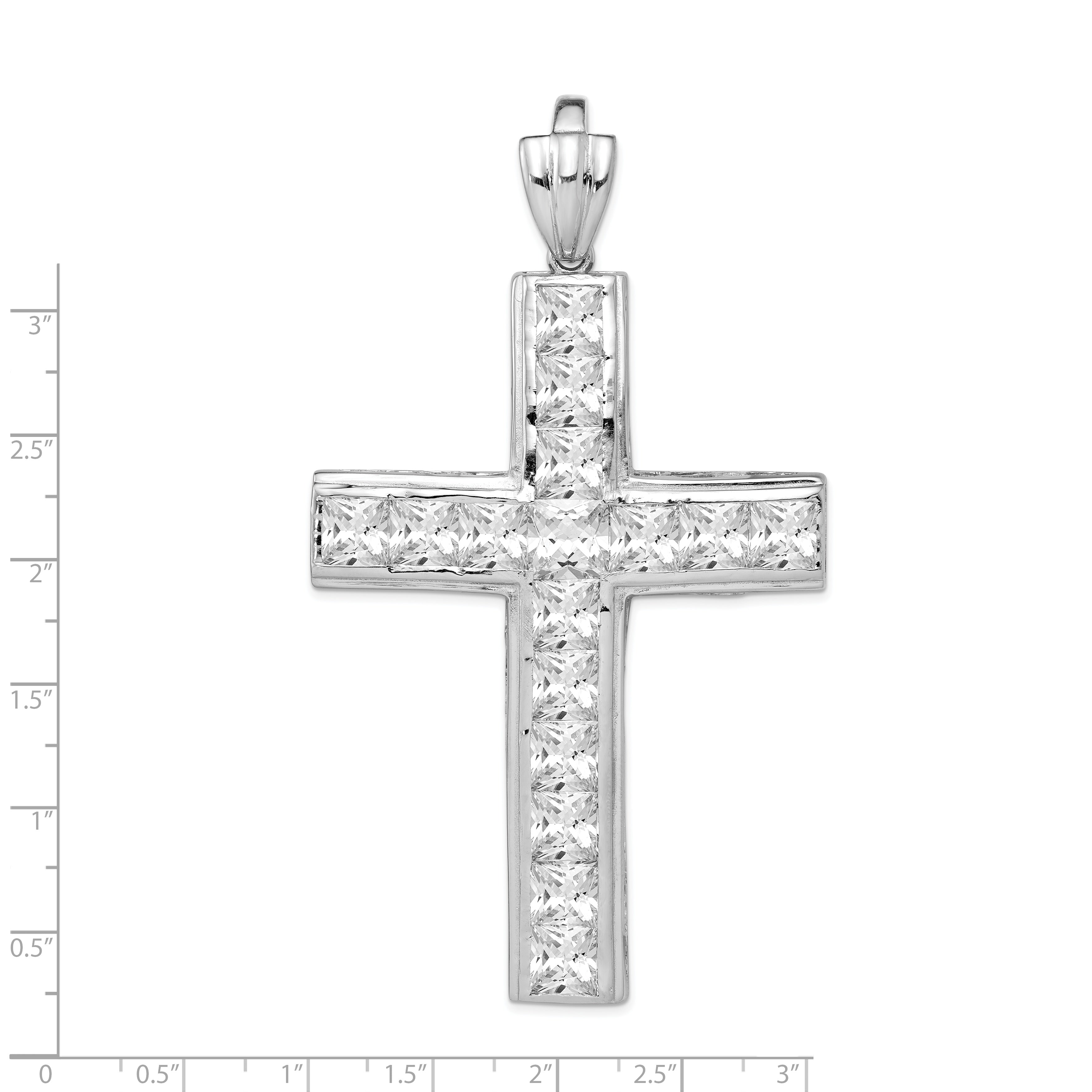 Sterling Silver Rhodium-plated CZ Cross Pendant