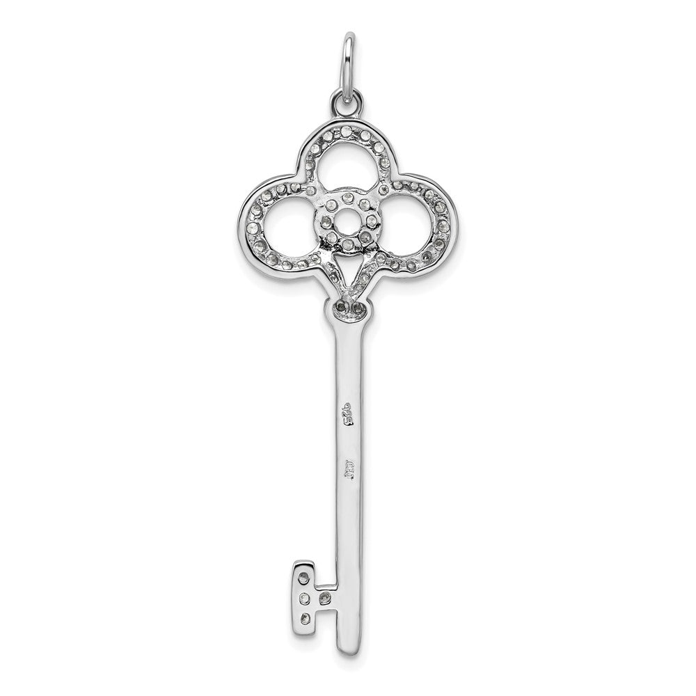 Sterling Silver Rhodium-plated CZ Key Pendant
