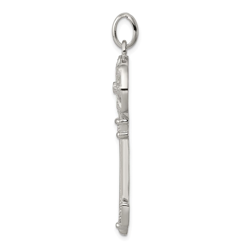 Sterling Silver Rhodium-plated CZ Key Pendant
