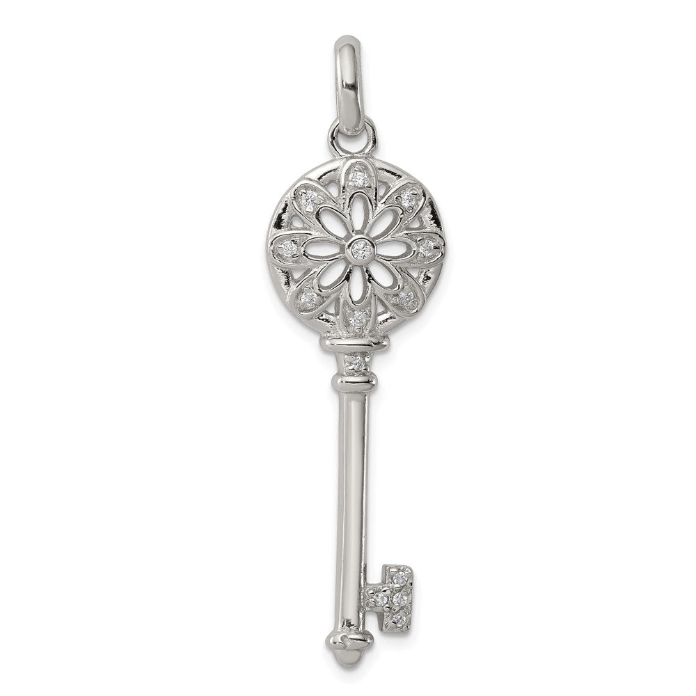 Sterling Silver Rhodium-plated CZ Key Pendant