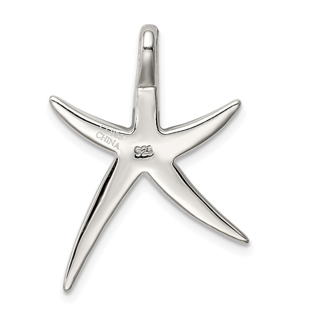 Sterling Silver Rhodium-plated Created Blue Opal Inlay Flat Starfish Slide