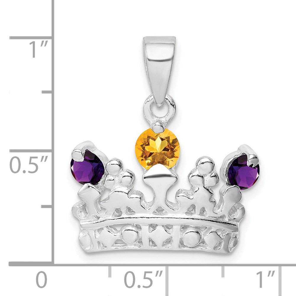 Sterling Silver Citrine & Amethyst Polished Crown Pendant
