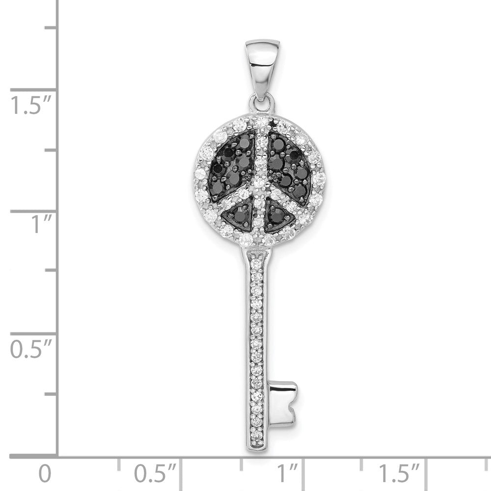 Sterling Silver Black and Clear CZ Peace Sign Key Pendant