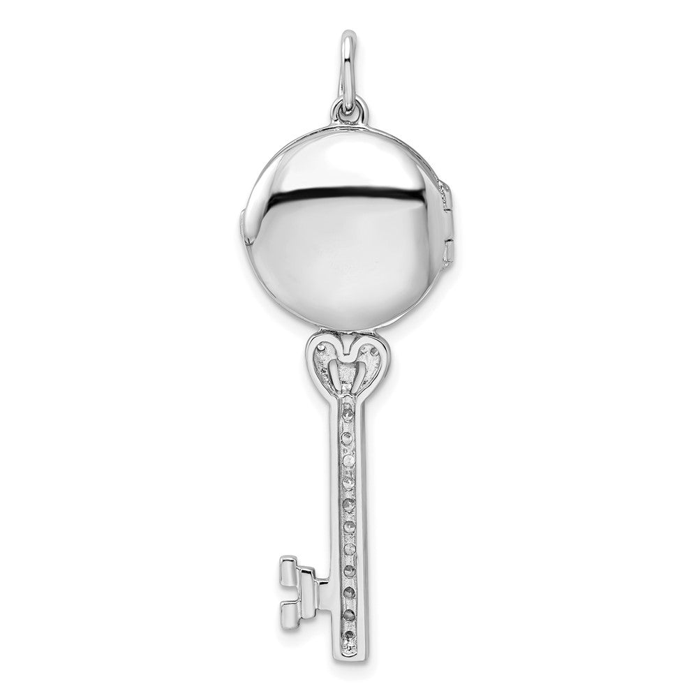 Sterling Silver Rhodium-plated CZ Filigree Enameled Top Key Locket Pendant