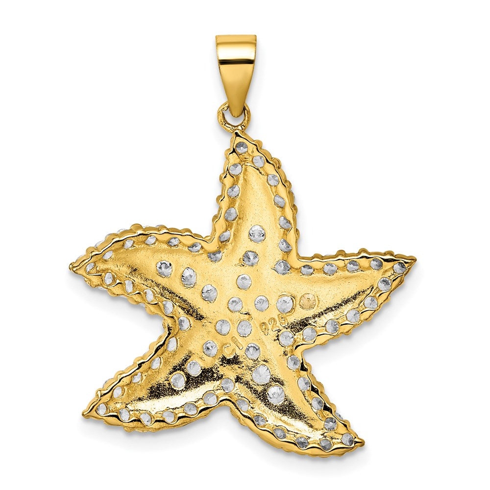 Sterling Silver Flash Gold-Plated and CZ Starfish Pendant