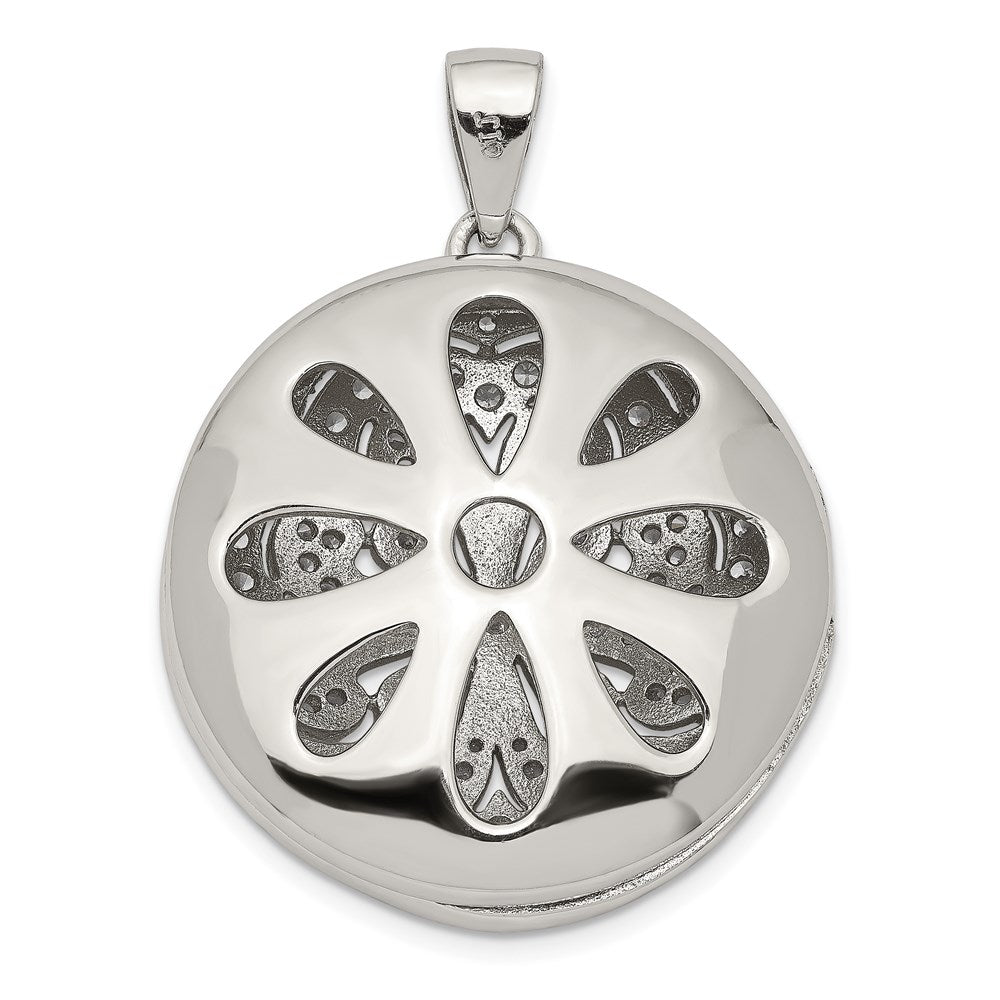 Sterling Silver Rhodium-plated CZ Flower Design 22mm Locket Pendant