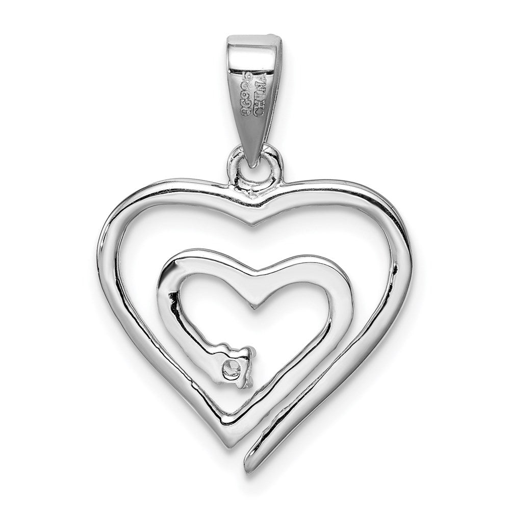 Sterling Silver Rhodium-plated Single CZ Fancy Heart Pendant