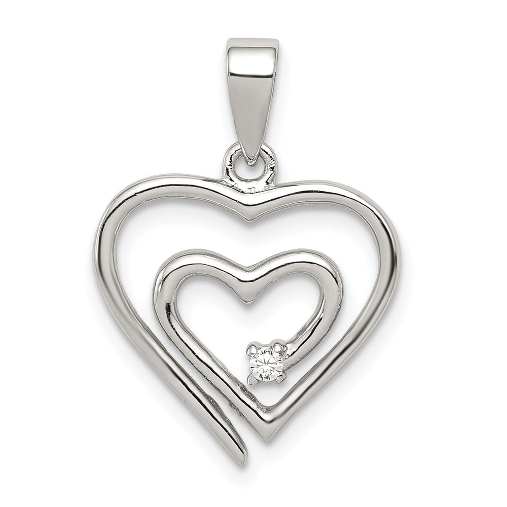 Sterling Silver Rhodium-plated Single CZ Fancy Heart Pendant