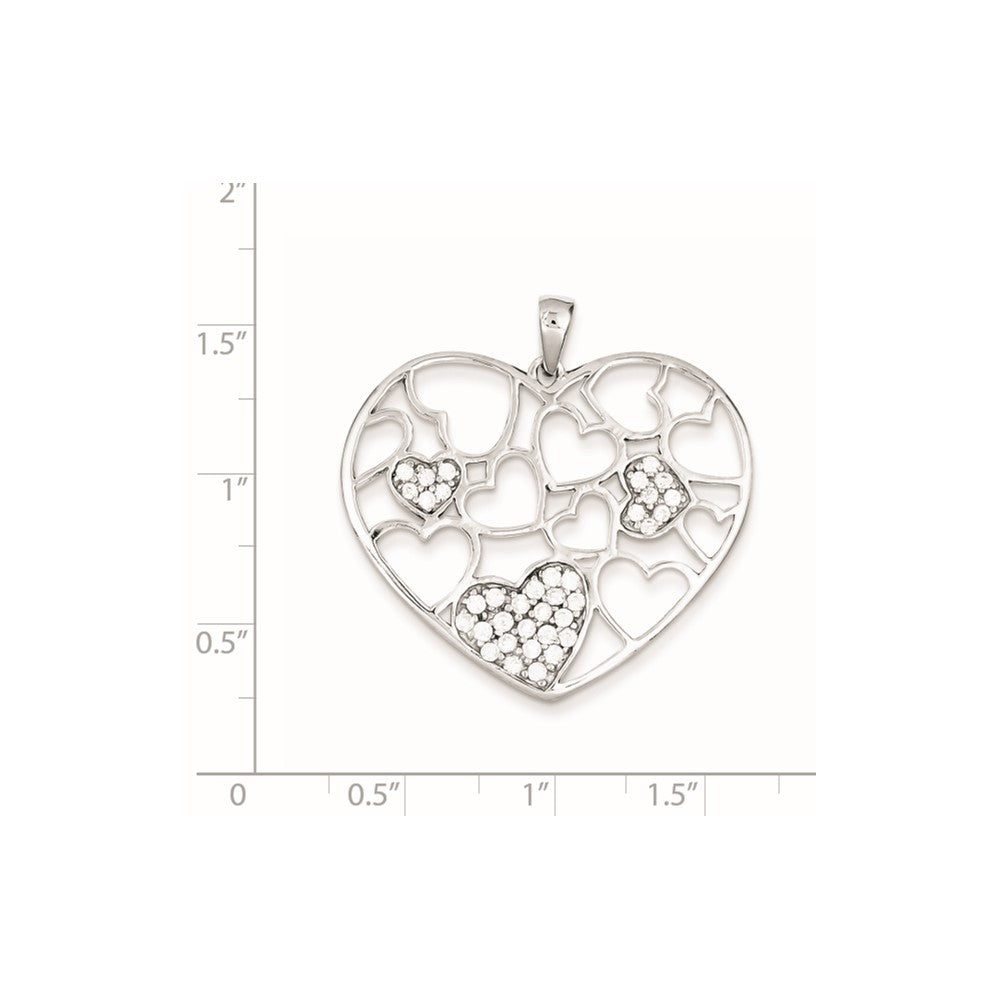 Sterling Silver Polished & CZ Hearts Pendant