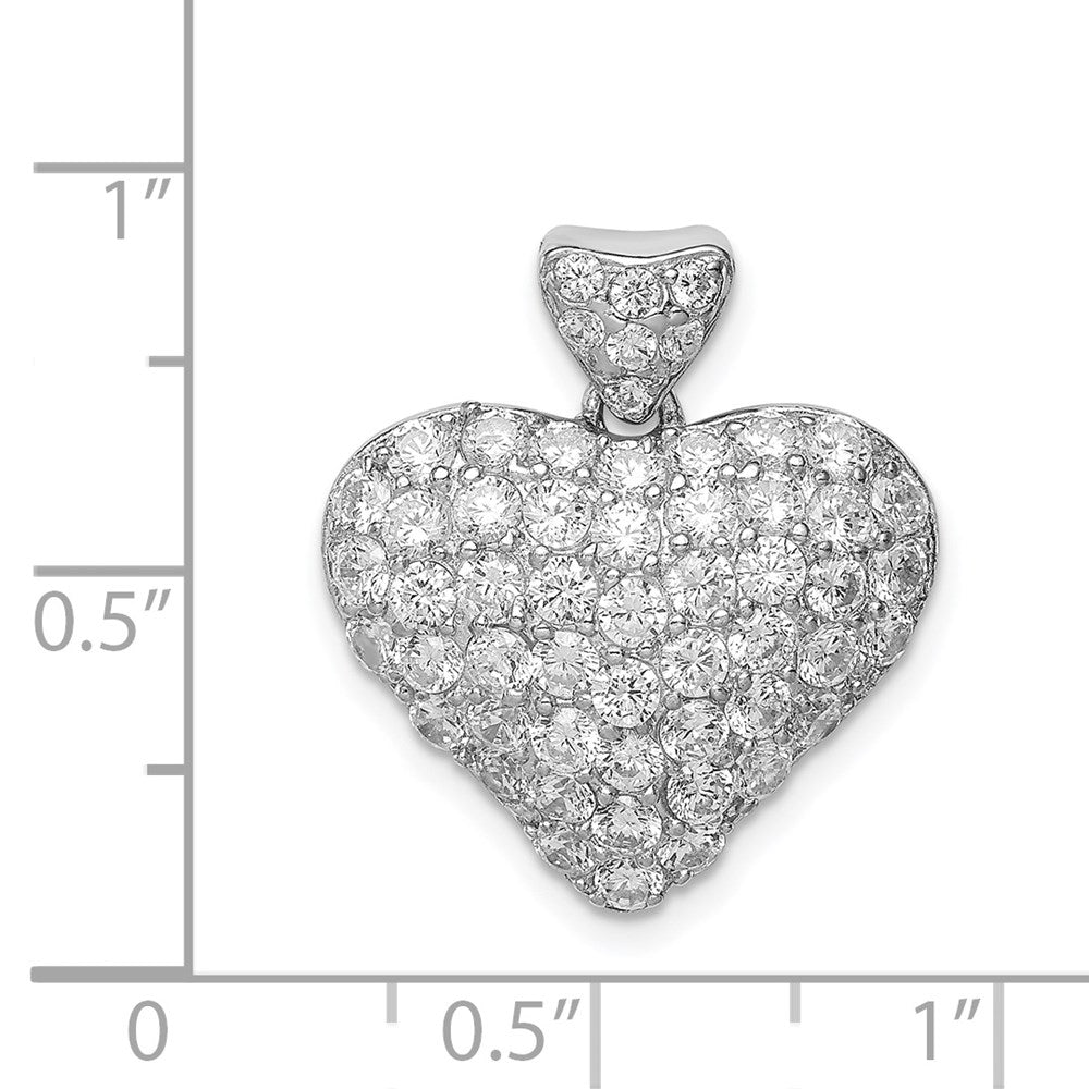 Sterling Silver Rhodium-plated CZ Puffed Heart Pendant