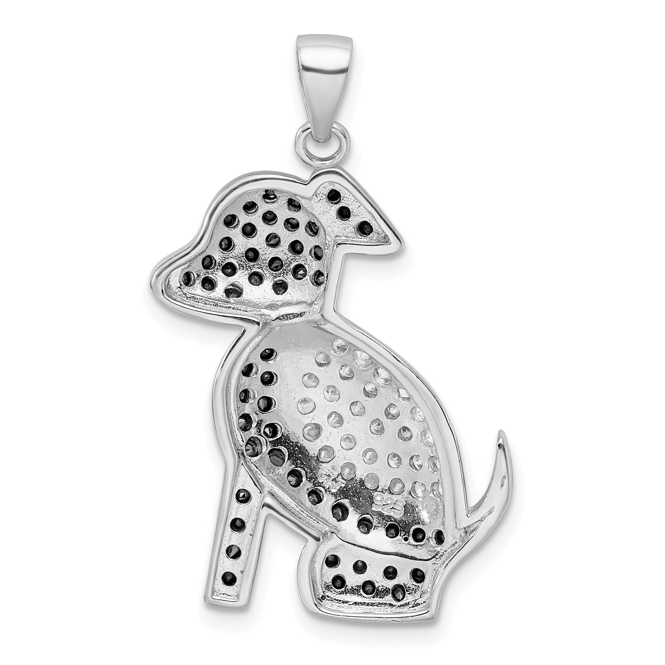Sterling Silver Rhodium-plated Black and Clear CZ Dog Pendant