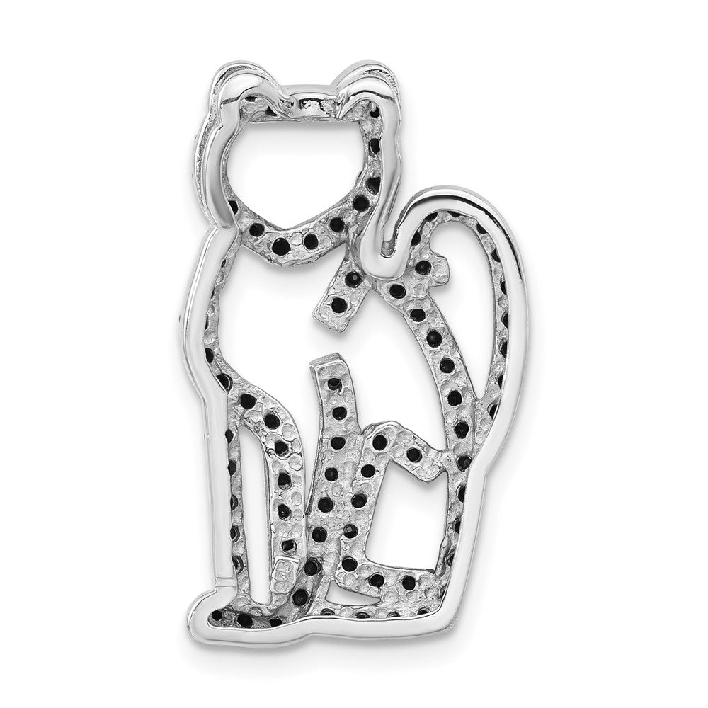 Sterling Silver Black Rhodium-Plated & Black CZ Cat Slide Pendant