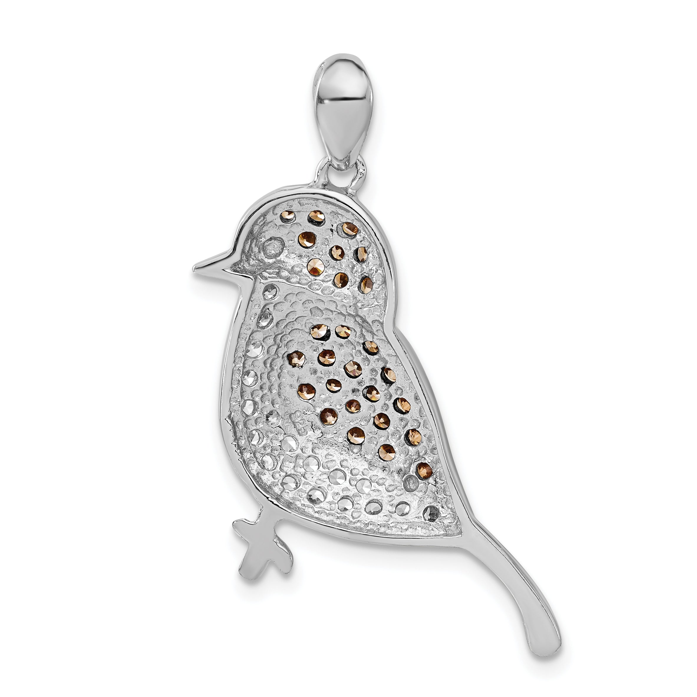 Sterling Silver w/ Black Rhod Champagne & Clear CZ Bird Pendant