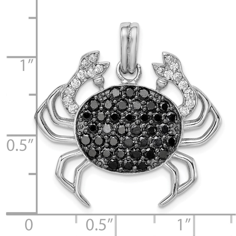 Sterling Silver Rhodium-plated Black & White CZ Crab Pendant