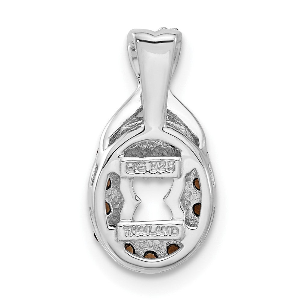 Sterling Silver Diamond/Smoky Quartz Semi-mount Oval Gemstone Pendant