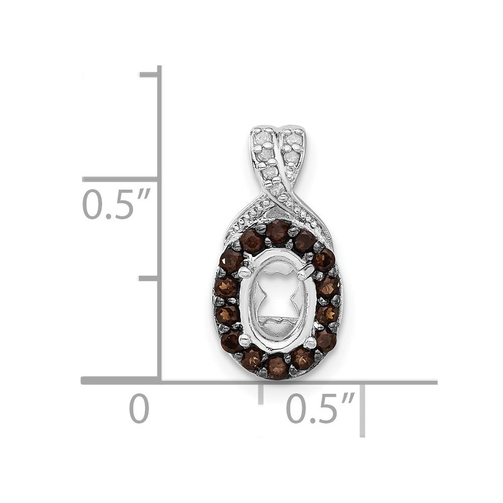 Sterling Silver Diamond/Smoky Quartz Semi-mount Oval Gemstone Pendant