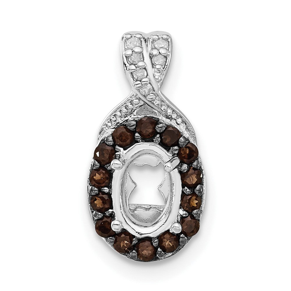 Sterling Silver Diamond/Smoky Quartz Semi-mount Oval Gemstone Pendant
