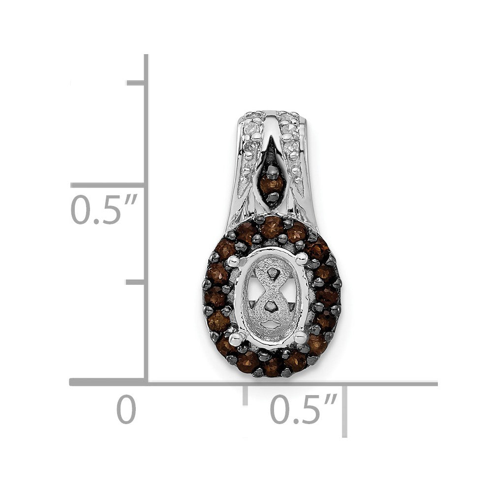 Sterling Silver Diamond/Smoky Quartz Semi-mount Gemstone Pendant